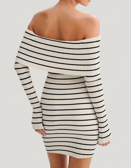 Load image into Gallery viewer, Wenrine Womens Off Shoulder Knit Mini Dress White Casual Bodycon Long Sleeve
