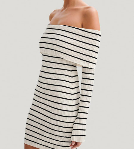 Wenrine Womens Off Shoulder Knit Mini Dress White Casual Bodycon Long Sleeve