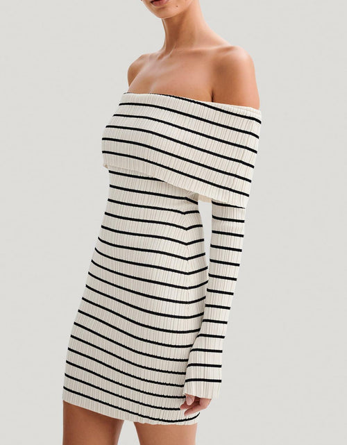 Load image into Gallery viewer, Wenrine Womens Off Shoulder Knit Mini Dress White Casual Bodycon Long Sleeve
