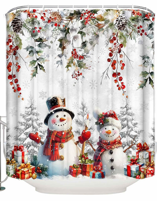 Load image into Gallery viewer, Christmas Snowman Shower Curtain 72x72in Waterproof Fabric Farmhouse 12 Hooks
