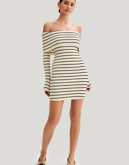 Load image into Gallery viewer, Wenrine Womens Off Shoulder Knit Mini Dress White Casual Bodycon Long Sleeve
