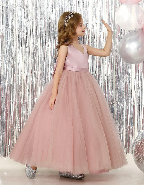 Load image into Gallery viewer, JISISANG Toddler Satin Tulle Dress Champagne Bow-Knot Flower Girl - Size 2
