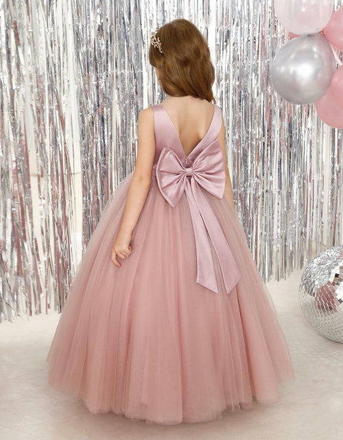Load image into Gallery viewer, JISISANG Toddler Satin Tulle Dress Champagne Bow-Knot Flower Girl - Size 2
