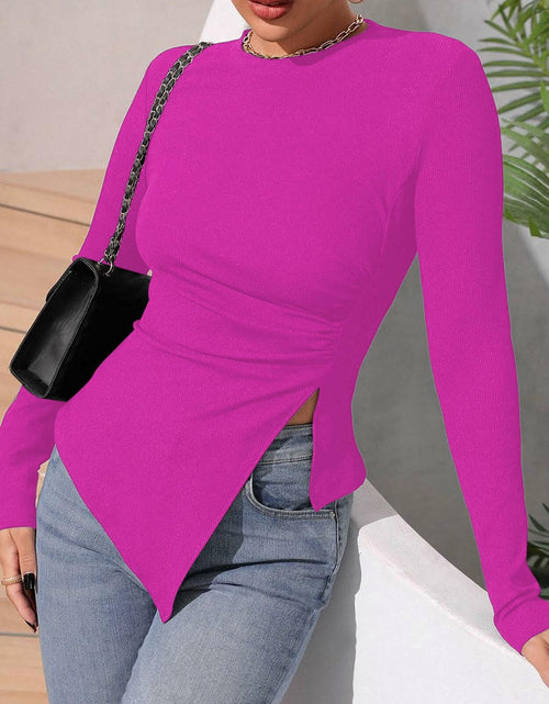 Load image into Gallery viewer, Remidoo Women's Rib Knit Long Sleeve Top Hot Pink Size L
