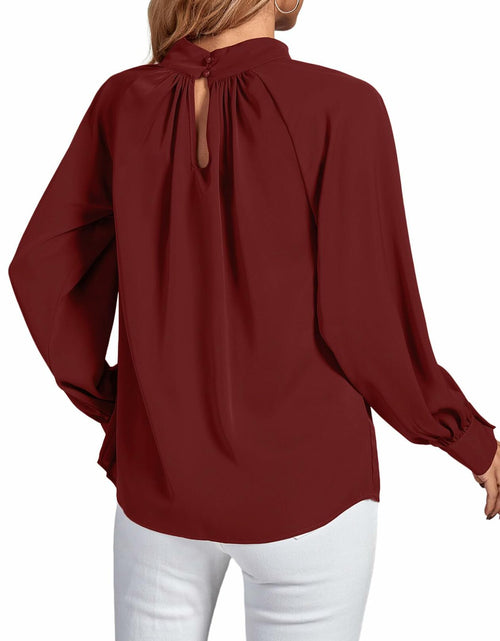Load image into Gallery viewer, LYANER Women's Burgundy Twist Hollow Out Long Sleeve Office Blouse Medium
