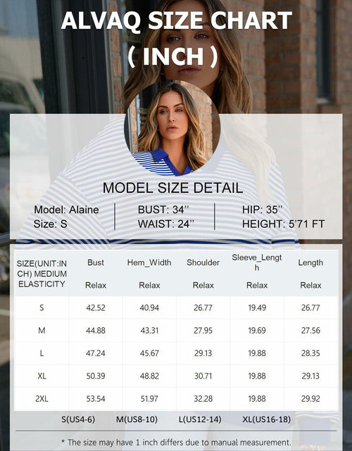 Load image into Gallery viewer, AlvaQ Womens Blue Colorblock Striped Sweatshirt V-Neck Lapel Size M
