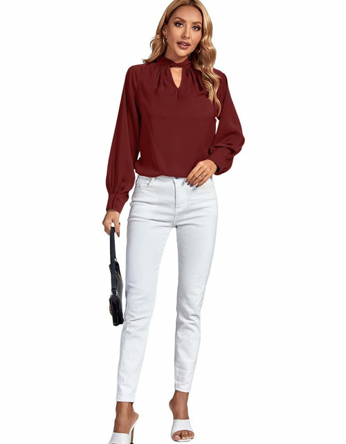 Load image into Gallery viewer, LYANER Women's Burgundy Twist Hollow Out Long Sleeve Office Blouse Medium
