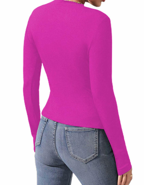Load image into Gallery viewer, Remidoo Women's Rib Knit Long Sleeve Top Hot Pink Size L
