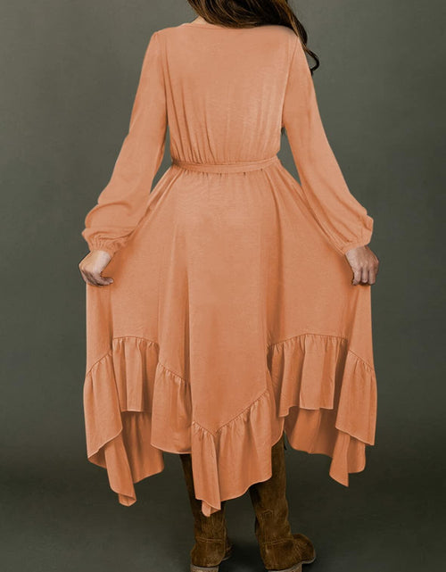 Load image into Gallery viewer, blibean Girl Boho Maxi Dress Long Sleeve A-Line Orange Size 8-9 Years

