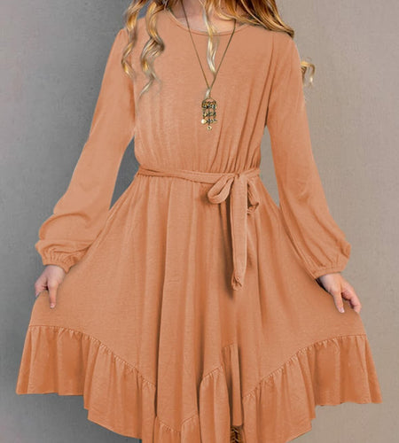 blibean Girl Boho Maxi Dress Long Sleeve A-Line Orange Size 8-9 Years