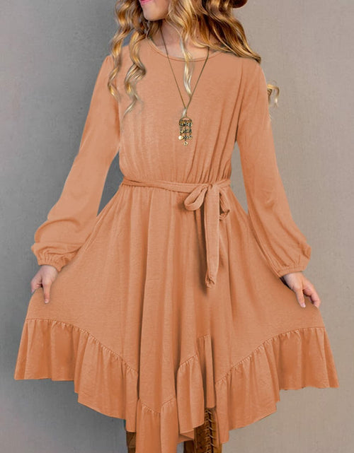 Load image into Gallery viewer, blibean Girl Boho Maxi Dress Long Sleeve A-Line Orange Size 8-9 Years
