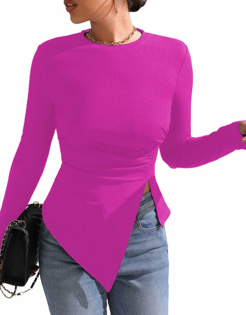 Load image into Gallery viewer, Remidoo Women's Rib Knit Long Sleeve Top Hot Pink Size L
