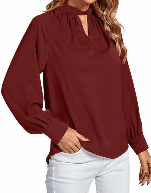 Load image into Gallery viewer, LYANER Women's Burgundy Twist Hollow Out Long Sleeve Office Blouse Medium

