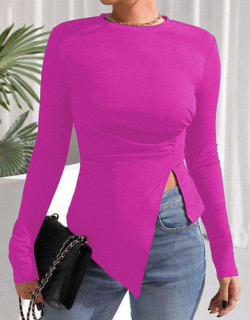 Load image into Gallery viewer, Remidoo Women's Rib Knit Long Sleeve Top Hot Pink Size L
