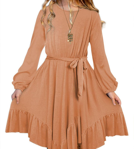blibean Girl Boho Maxi Dress Long Sleeve A-Line Orange Size 8-9 Years