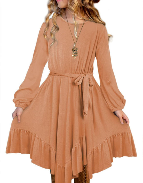 Load image into Gallery viewer, blibean Girl Boho Maxi Dress Long Sleeve A-Line Orange Size 8-9 Years
