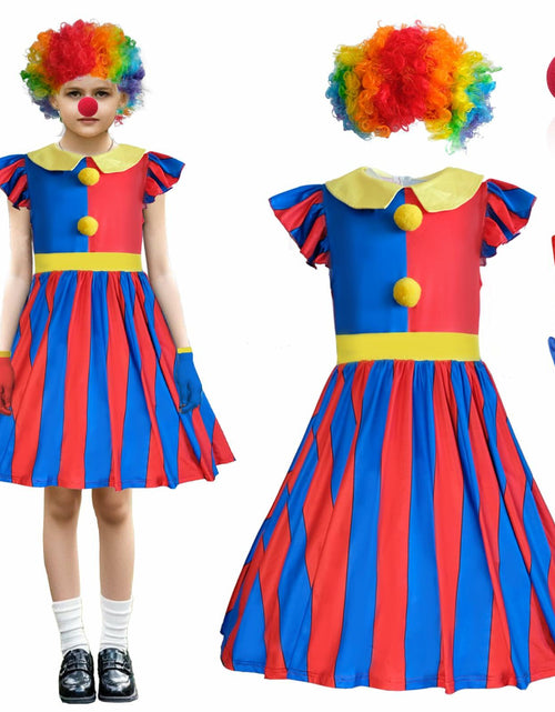 Load image into Gallery viewer, FINASKASU Girls Clown Costume 4 Pcs Set, Halloween Costume 5-6Y

