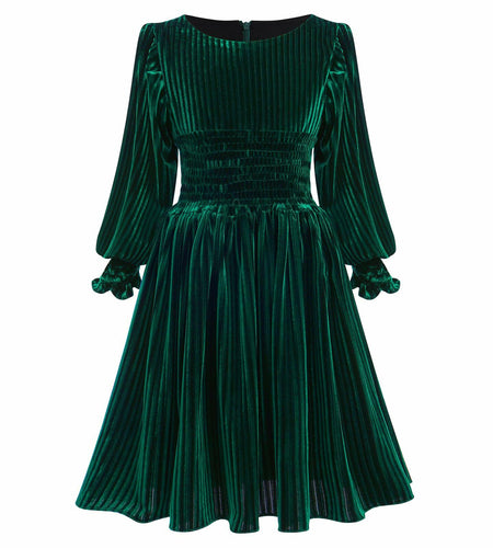 IMEKIS Toddler Velvet Christmas Dress Dark Green Long Sleeve Size 2-3T