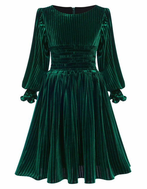 Load image into Gallery viewer, IMEKIS Toddler Velvet Christmas Dress Dark Green Long Sleeve Size 2-3T
