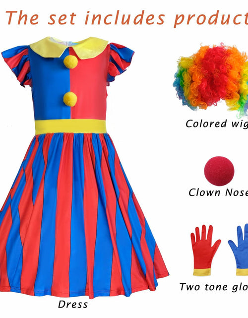 Load image into Gallery viewer, FINASKASU Girls Clown Costume 4 Pcs Set, Halloween Costume 5-6Y
