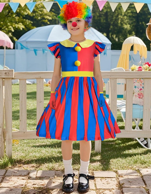 Load image into Gallery viewer, FINASKASU Girls Clown Costume 4 Pcs Set, Halloween Costume 5-6Y
