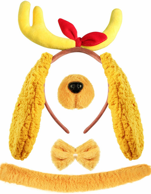 Load image into Gallery viewer, PAJXNJC Deer Antler Headband Set Yellow Christmas Party Favors Nose Bow Tail
