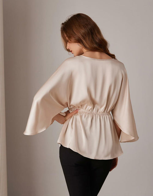 Load image into Gallery viewer, GRACE KARIN Beige 3/4 Sleeve Ruffled Blouse V Neck Work Shirt Size M
