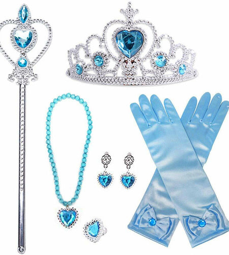 AMOR 8PCS Princess Dress Up Jewelry Set Toddler Girls Gloves Tiara