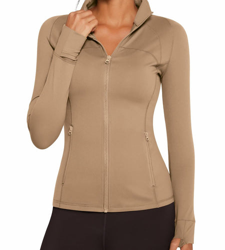 AVGO Womens Running Jacket Full Zip Slim Fit Brown Lightweight Size XS