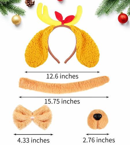 PAJXNJC Deer Antler Headband Set Yellow Christmas Party Favors Nose Bow Tail