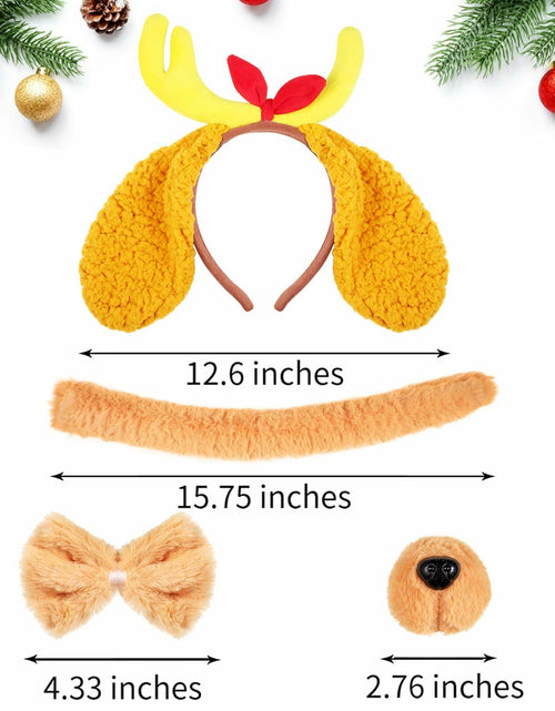 Load image into Gallery viewer, PAJXNJC Deer Antler Headband Set Yellow Christmas Party Favors Nose Bow Tail
