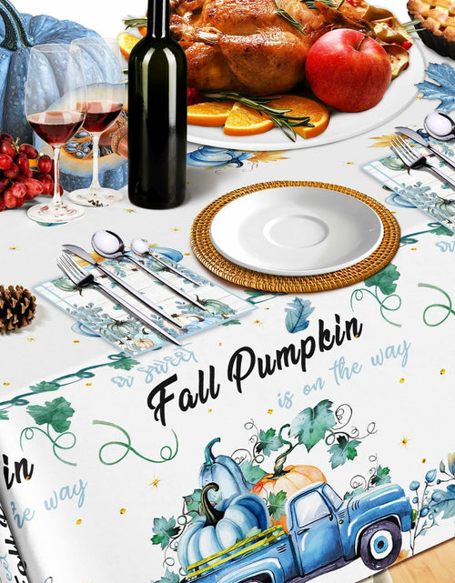 Load image into Gallery viewer, 3 Pc Blue Fall Thanksgiving Tablecloth Set 54x108in + 60 Napkins Disposable

