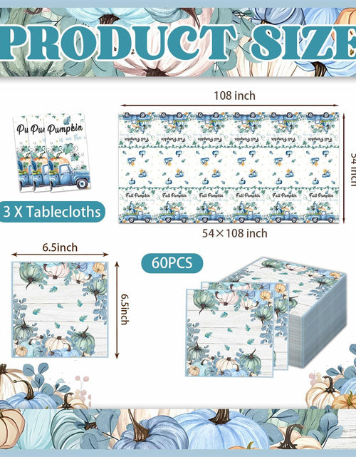 Load image into Gallery viewer, 3 Pc Blue Fall Thanksgiving Tablecloth Set 54x108in + 60 Napkins Disposable
