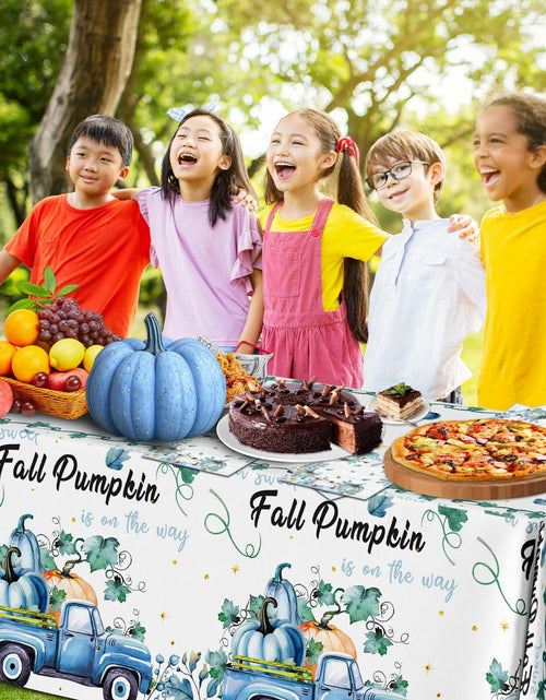 Load image into Gallery viewer, 3 Pc Blue Fall Thanksgiving Tablecloth Set 54x108in + 60 Napkins Disposable
