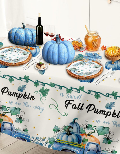 Load image into Gallery viewer, 3 Pc Blue Fall Thanksgiving Tablecloth Set 54x108in + 60 Napkins Disposable
