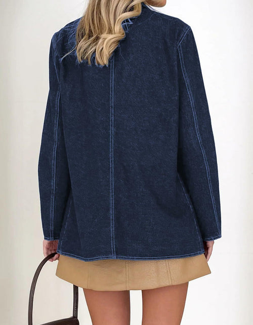Load image into Gallery viewer, Fisoew Womens Denim Blazer Jacket Long Sleeve Blue Single Breasted - Medium

