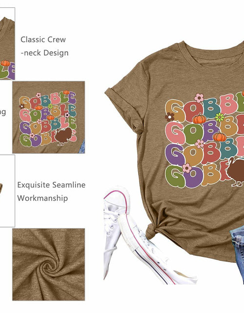 Load image into Gallery viewer, Gobble Gobble Women's Thanksgiving Shirt Khaki Short Sleeve Cute Graphic XL
