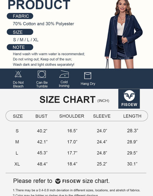 Load image into Gallery viewer, Fisoew Womens Denim Blazer Jacket Long Sleeve Blue Single Breasted - Medium
