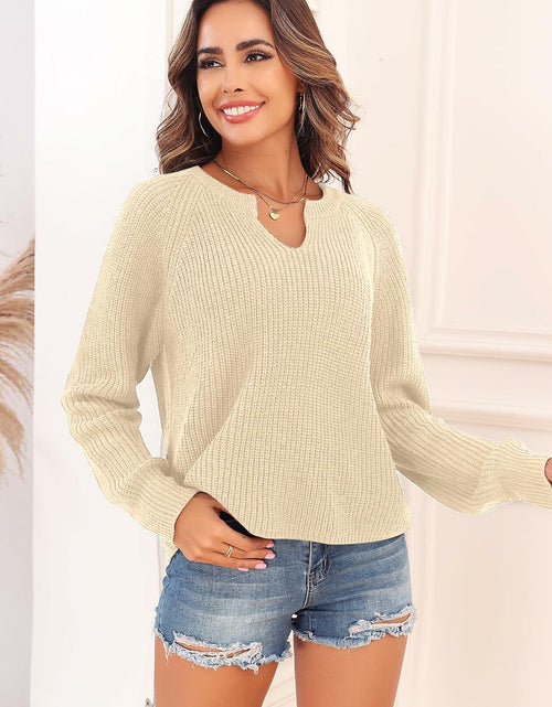 Load image into Gallery viewer, ZAFUL Apricot Ribbed Knit V Neck Long Sleeve Sweater Size M
