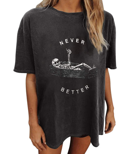 Wukreran Womens Plus Size Skeleton Skull Graphic Tee Short Sleeve Vintage
