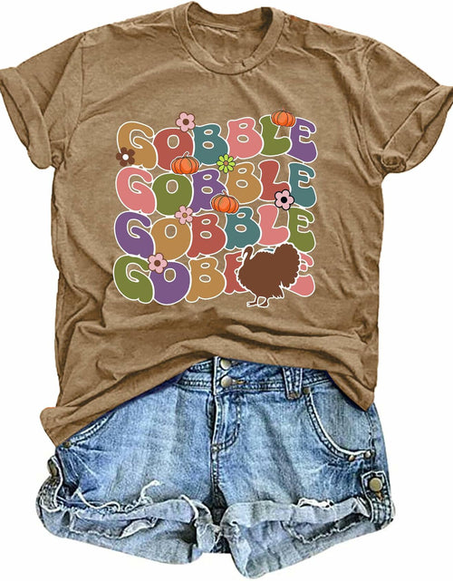 Load image into Gallery viewer, Gobble Gobble Women's Thanksgiving Shirt Khaki Short Sleeve Cute Graphic XL

