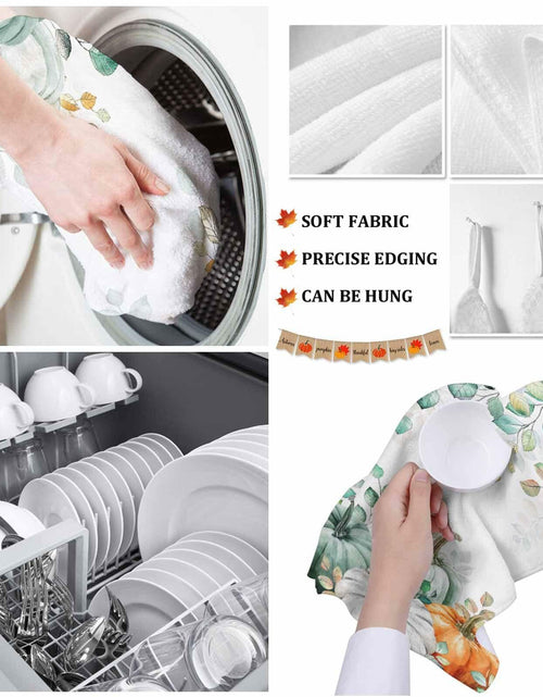 Load image into Gallery viewer, Thanksgiving Green Pumpkin Kitchen Towels Set of 2 18x28 Fall Decor Absorbent
