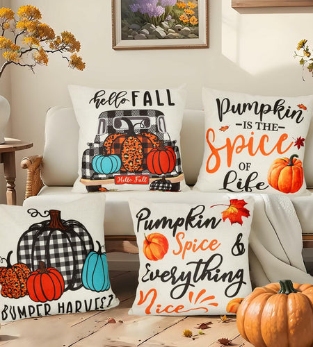 Soyezletop Thanksgiving Decor Set 5pcs Pillows 18x18in & Table Runner