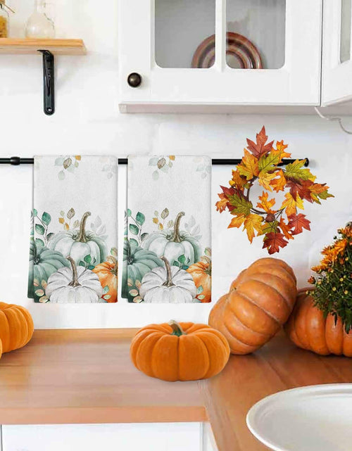 Load image into Gallery viewer, Thanksgiving Green Pumpkin Kitchen Towels Set of 2 18x28 Fall Decor Absorbent
