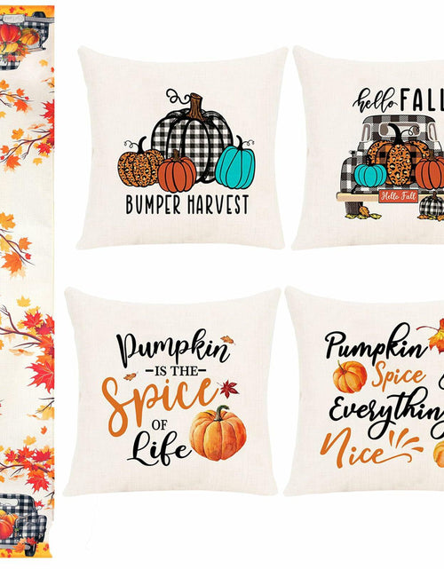 Load image into Gallery viewer, Soyezletop Thanksgiving Decor Set 5pcs Pillows 18x18in &amp; Table Runner
