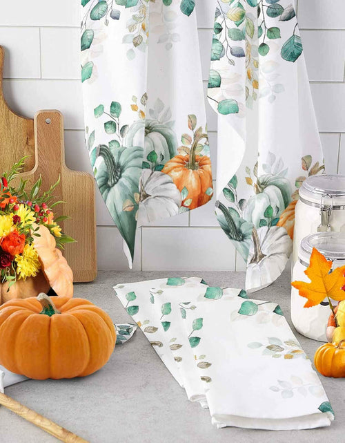 Load image into Gallery viewer, Thanksgiving Green Pumpkin Kitchen Towels Set of 2 18x28 Fall Decor Absorbent
