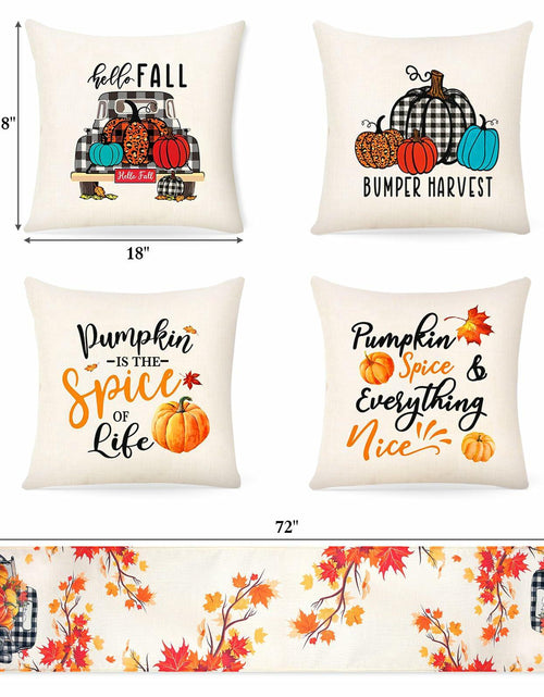 Load image into Gallery viewer, Soyezletop Thanksgiving Decor Set 5pcs Pillows 18x18in &amp; Table Runner
