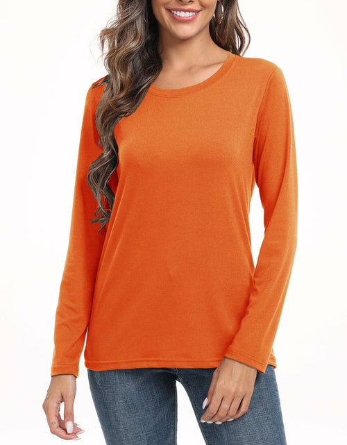 Load image into Gallery viewer, PRIMODA Women's Long Sleeve Shirt Orange S Cotton Blend Crew Neck Basic
