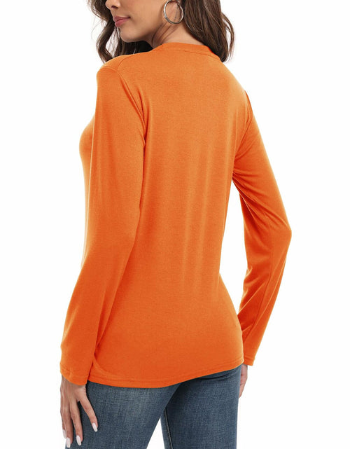 Load image into Gallery viewer, PRIMODA Women's Long Sleeve Shirt Orange S Cotton Blend Crew Neck Basic

