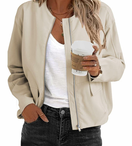 EVALESS X-Large Apricot Crop Windbreaker Jacket Fall 2024 Bomber Jacket